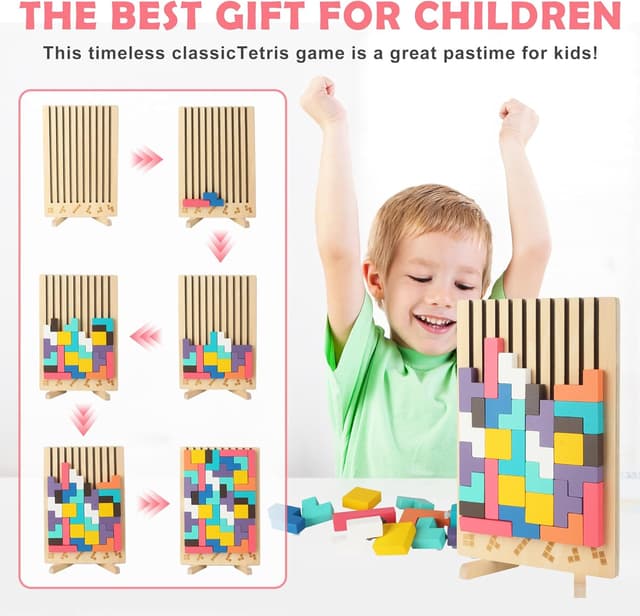 Thumbnail 6 de BUCOMTU Rompecabezas 3D madera Tetris 10 tarjetas