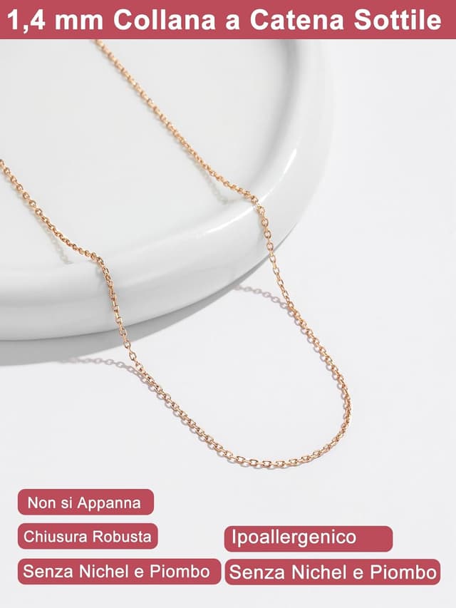 Detalle 2 de FOCALOOK Collana sottile da donna e uomo in acciaio inox 316L con catena di ricambio per pendente