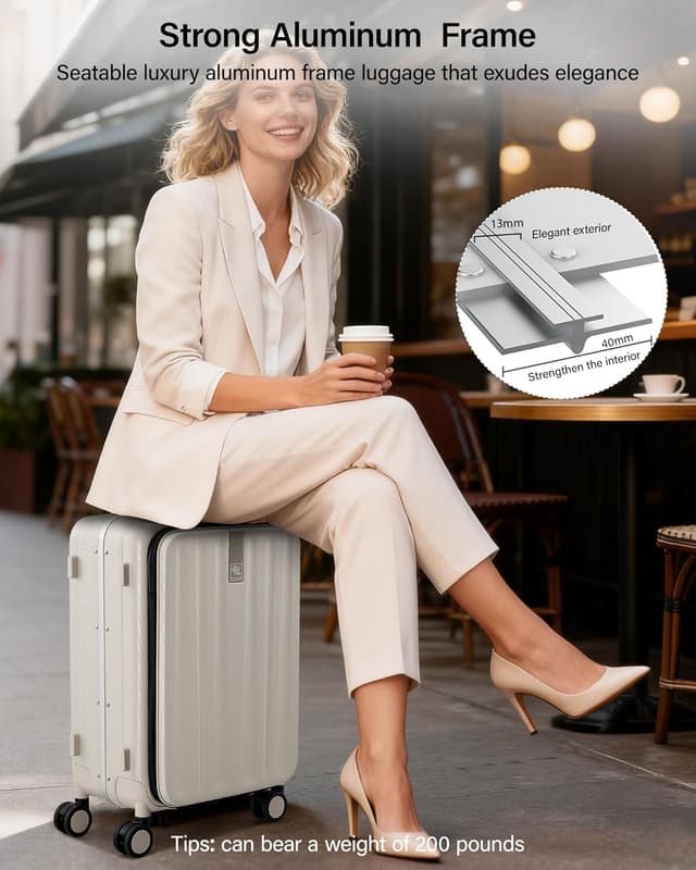 Detalle de Hanke 24 Inch Checked Luggage PC Hard Case with Top Opening & Spinner Wheels (Ivory White)