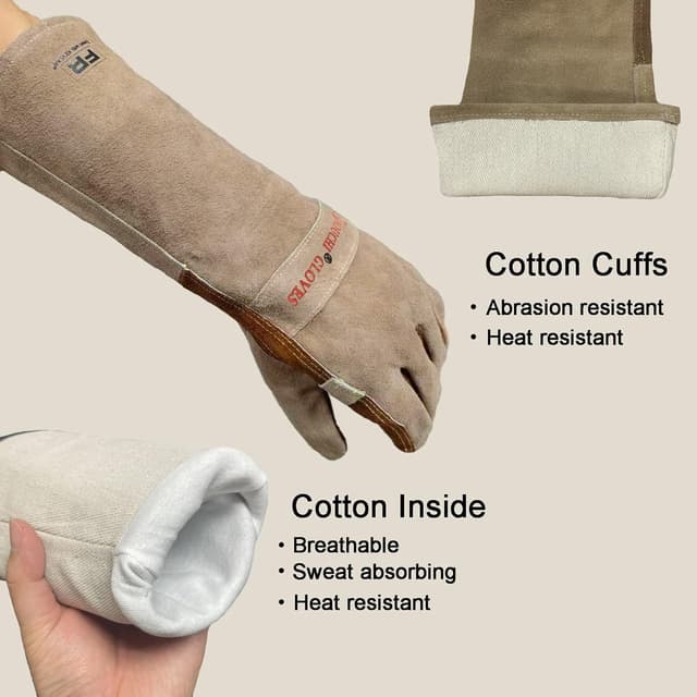 Thumbnail 1 de AOUCHI Leather Welding BBQ Fire Gloves Large