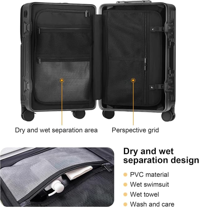 Detalle de AIWEINY Handgepäckkoffer (PC-Hartschale) mit TSA-Schloss und 360°-Rollen – passend für 20", 24" und 26" (Frühjahr/Sommer, 20" Schwarz)