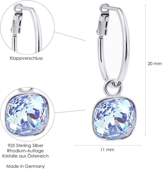 Detalle de Silber-Creolen 925 Sterling von NOBEL SCHMUCK mit Charm-Anhänger und Kristall