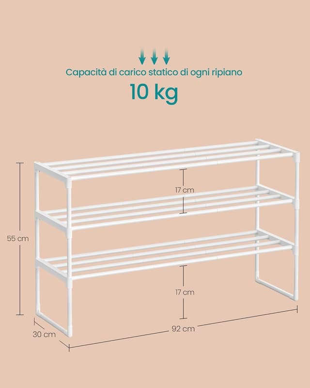 Detalle de SONGMICS LSA303W03 scarpiera a 3 ripiani in metallo, 30 x 92 x 55 cm (verticale o capovolta), impilabile