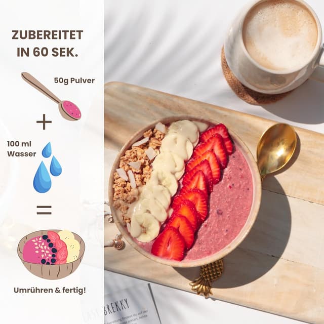 Detalle de BREKKY Protein Smoothie Bowl „Protein Strawbeery“ – vegan, ohne Zuckerzusatz, 100% natürliche Zutaten