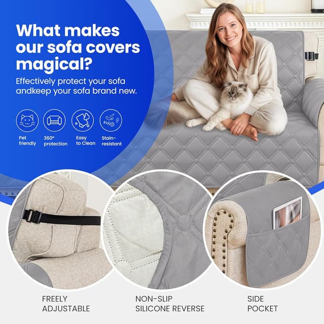 Detalle 2 de Ystyle Housse de canapé imperméable 4 places avec accoudoirs gris clair