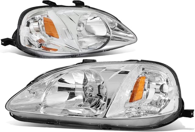 Thumbnail 6 de DNA MOTORING Pair Headlight Assembly (Chrome/Amber) for 1999–2000 Honda Civic