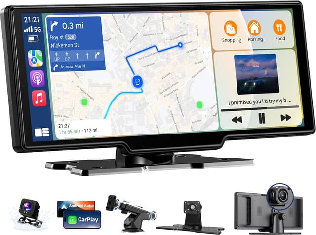 Detalle de 11-inch CarPlay Screen with 4K Front & 1080P Rear Camera, Wireless Mirror Link, Mirror/Rear Assist for Android Auto & CarPlay