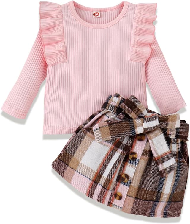 Imagen de HPSOM Baby Girls Set Ruffle Top & Plaid Skirt en OfertitasTOP