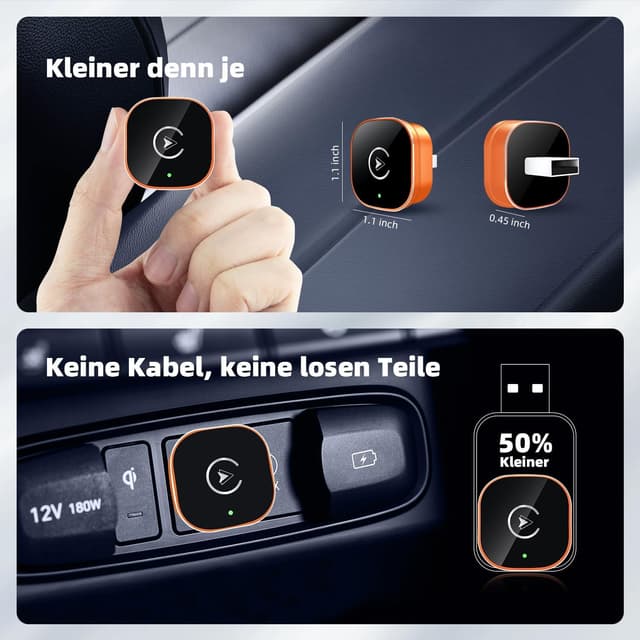 Detalle de CarPlay Wireless Adapter 2026 Upgrade – kabelloses Plug-&-Play für Wired CarPlay ab 2015 (iOS 10+)