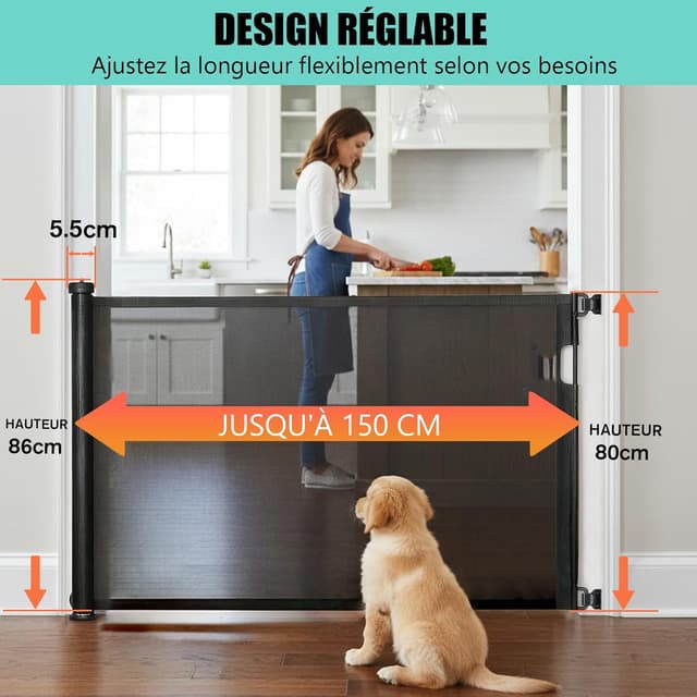 Detalle de Barrière de sécurité rétractable pour enfants (0 à 150 cm) – ouverture à une main et installation facile