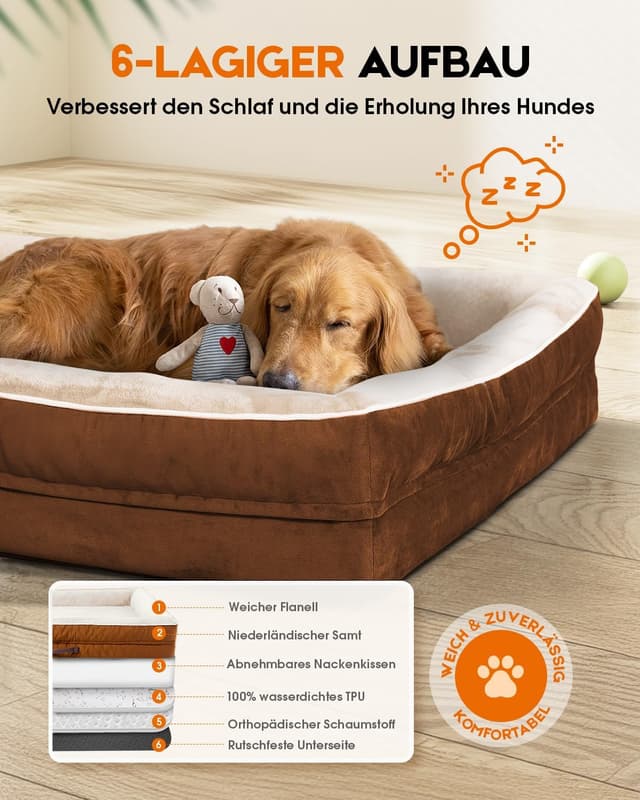 Detalle 2 de Upvilla Orthopädisches Hundebett XXL 137x91x19 cm – waschbar, wasserdicht & rutschfest