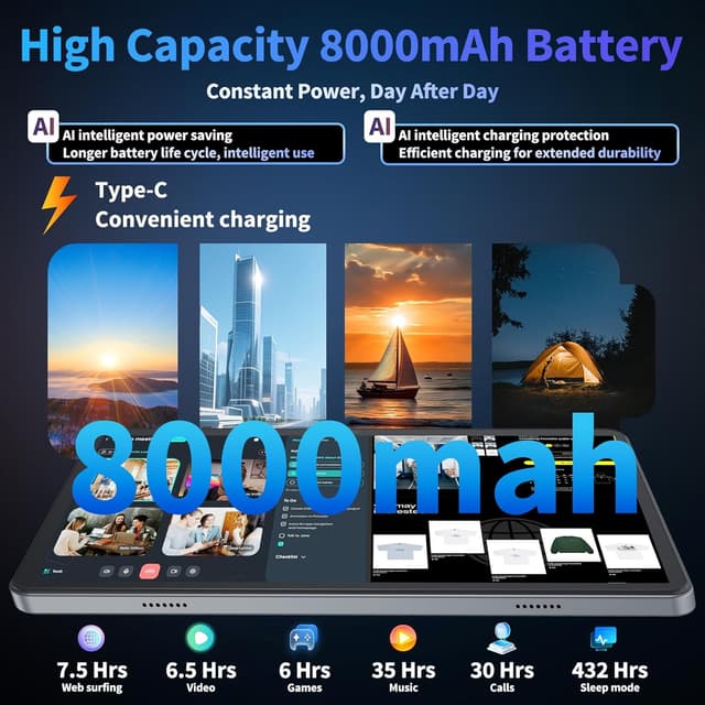 Thumbnail 6 de 10 Inch Relndoo P60 Android 15 Tablet (2026) with Keyboard, 5G WiFi, 8000mAh, Gemini AI, Expandable Storage