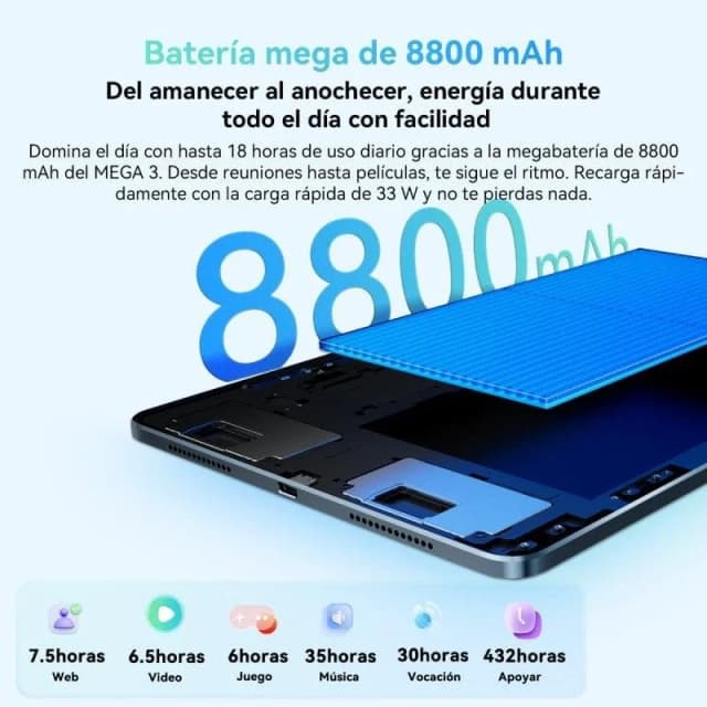 Detalle 2 de Blackview Mega 3 (12GB/256GB) con MediaTek G100, pantalla 12,1" 2.5K y 4G, azul