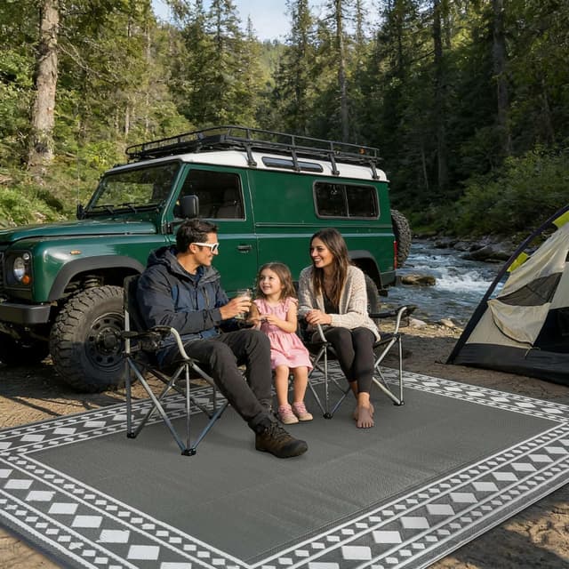 Detalle de Homcomodar Outdoor Rugs for Patios, Waterproof Reversible UV Resistant Plastic Carpet Mats 245x305cm, Grey