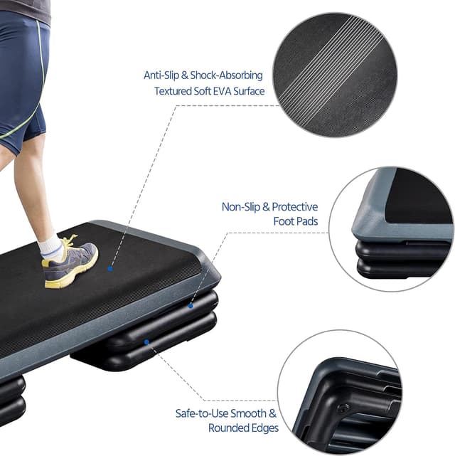 Detalle de Yaheetech 3-Level Adjustable Aerobic Exercise Step Platform (11cm/16cm/21cm) – Grey