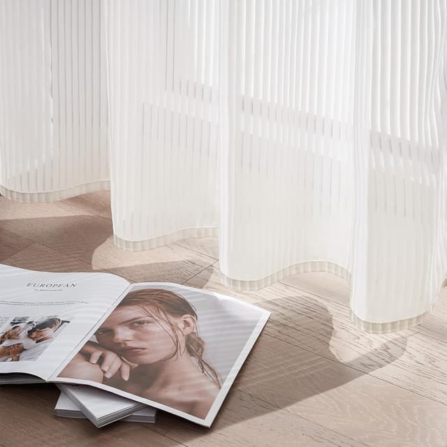 Detalle 2 de Topfinel Streifenvorhänge mit Ösen, halbtransparentes 2er-Set Weiss, ca. 140 x 160 cm