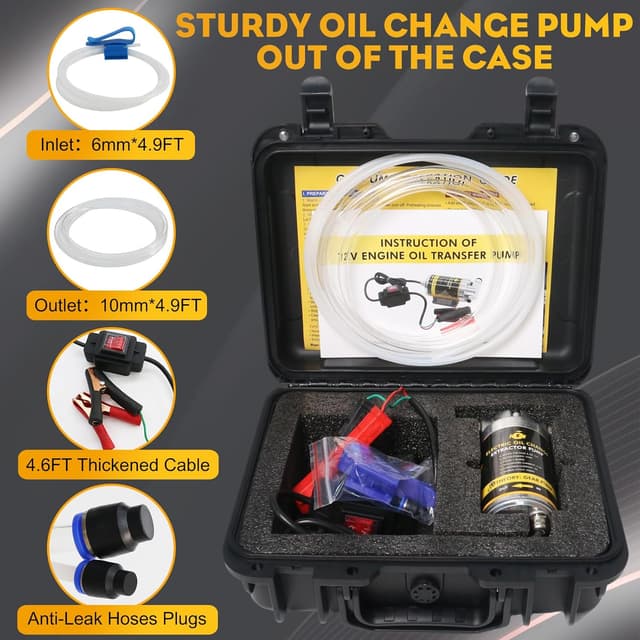Detalle de FACFUEL Electric Oil Extractor Pump (12/24V, 100W) Oil Change Transfer Kit with Storage Case