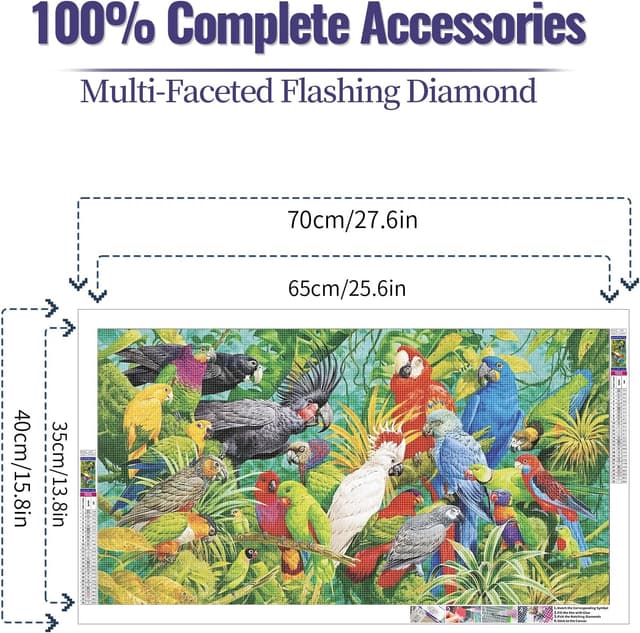 Detalle de JATOK 5D Diamond Painting XXL 40x70 cm – Vogelwald Motiv als Full-DIY Diamantkunst