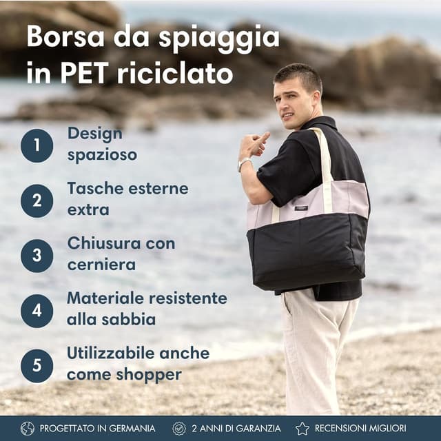 Detalle de LARKSON Borsa Mare Linn, borsone da spiaggia grande con cerniera e tasche