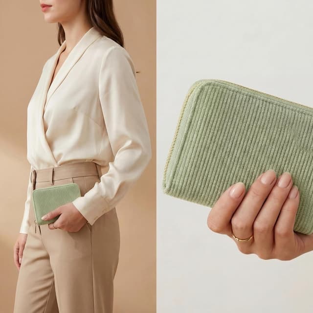 Detalle de Milly Milk MillyMilk® Kord Geldbeutel FONDO in Pastellgrün – Mini Portemonnaie mit formstabiler Struktur