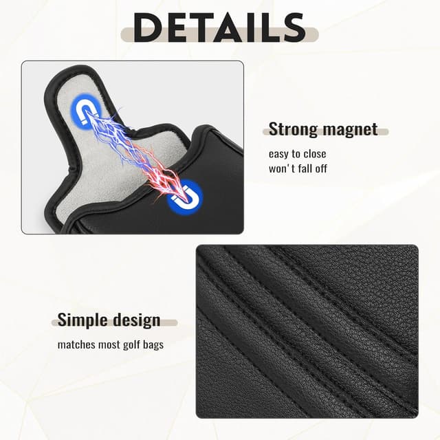 Thumbnail 3 de Golf Club Head Covers Black PU Leather ⛳