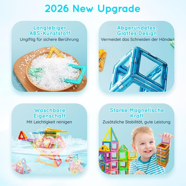 Detalle de Assark Magnetische Bausteine Magnetspielzeug mit 60 Fliesen-Set (3–8+ Jahre) – Montessori Konstruktion für Kinder