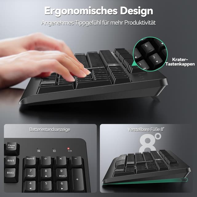 Detalle 2 de TECKNET Tastatur Maus Set Kabellos 2,4 GHz