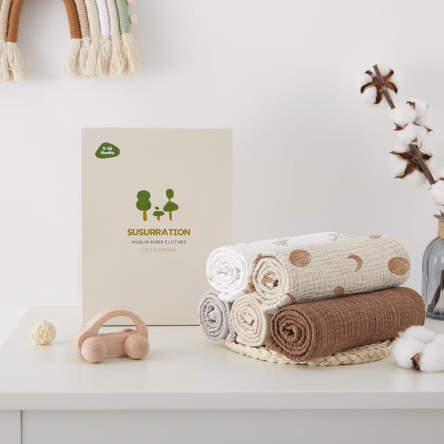 Detalle de Susurration 60 x 60 cm 100% Cotton Baby Muslin Cloths (5 Pack) for Swaddling, Burping & Sensitive Skin