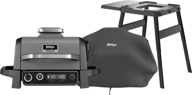 Detalle de Ninja Woodfire Outdoor Grill OG701EU Starterset – kompakter Grill mit Räucherfunktion und bis 260 °C
