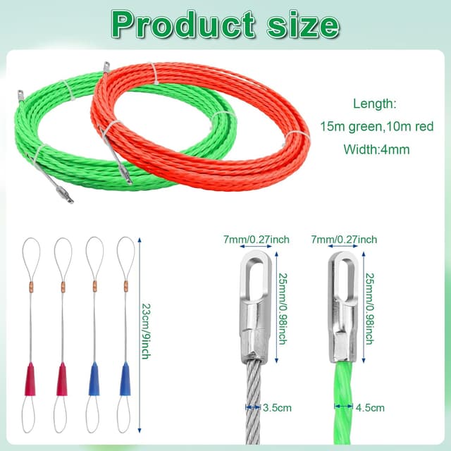 Detalle de Bomtop Sonda Passacavi Professionale 2 pezzi (15 m + 10 m) con testa a rulli e cavi d’acciaio
