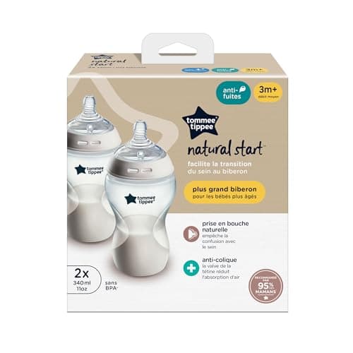 Detalle de Tommee Tippee Natural Start biberones anticólicos de 340 ml (pack de 2) con tetina anatómica