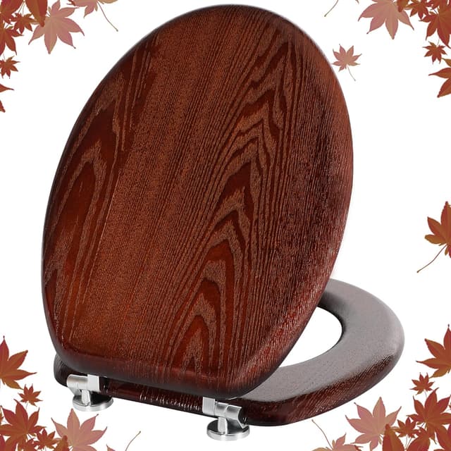 Detalle de Angel Shield Natural Wooden Toilet Seat with Zinc Alloy Hinges (Dark Walnut) – Easy-clean, anti-pinch design