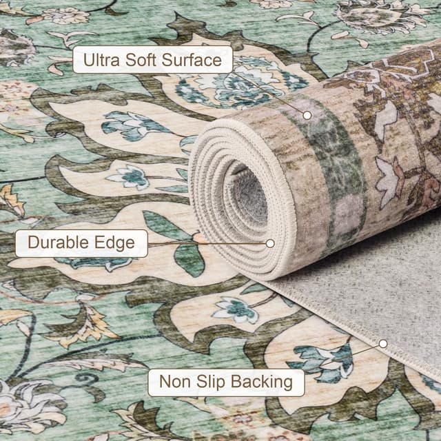 Thumbnail 6 de 6x9 Washable Vintage Distressed Floral Rug