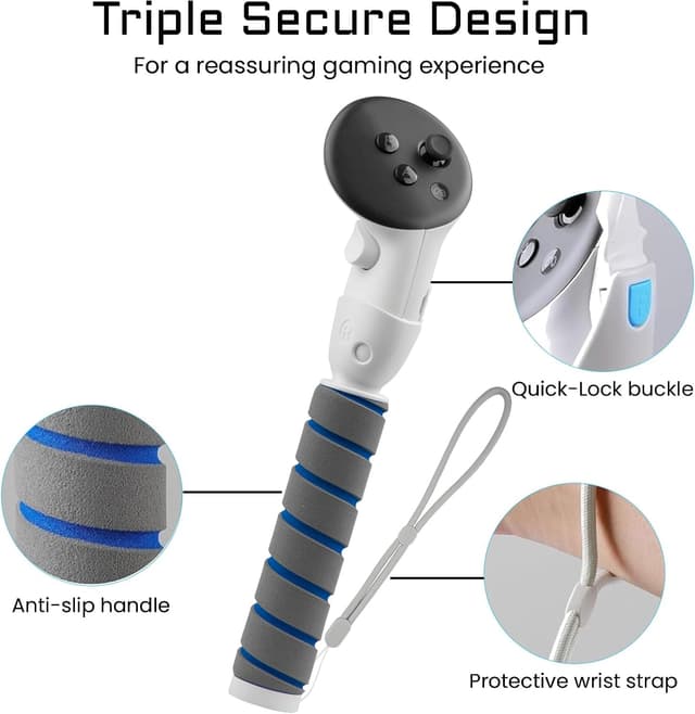 Detalle 2 de OldPAPA 3-in-1 VR Gorilla Tag Long Arms Sticks for Meta Quest 3/3S (White) with Dual Controller Extension Grip