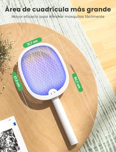 Detalle de YISSVIC raqueta eléctrica matamosquitos plegable 2 en 1 con luz UV 365 nm (4000 V) y batería USB-C 1800 mAh