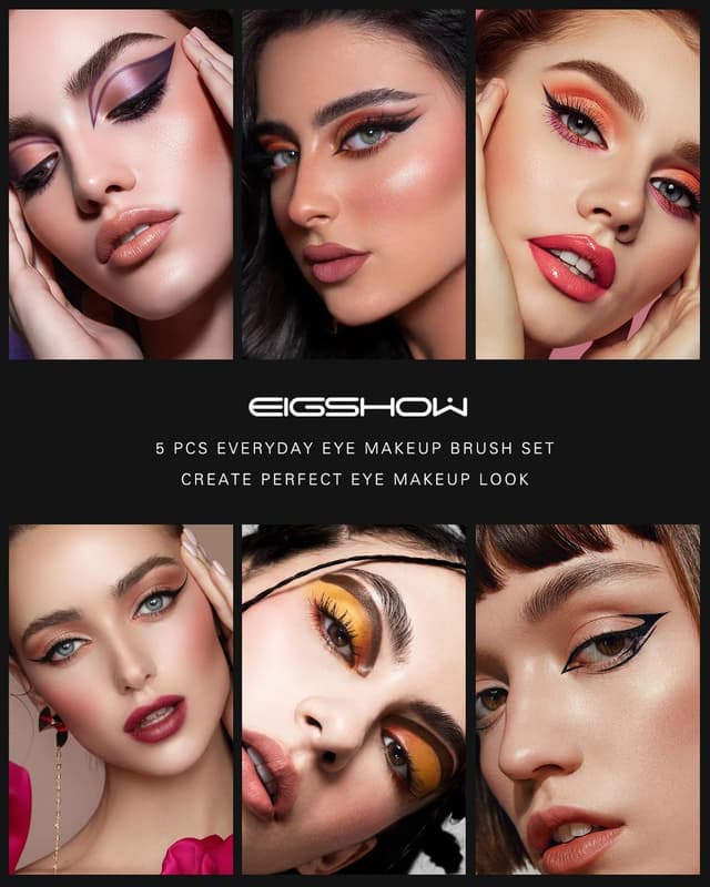 Detalle de EIGSHOW set di 5 pennelli per trucco occhi con eyeliner e sopracciglia (bianco)