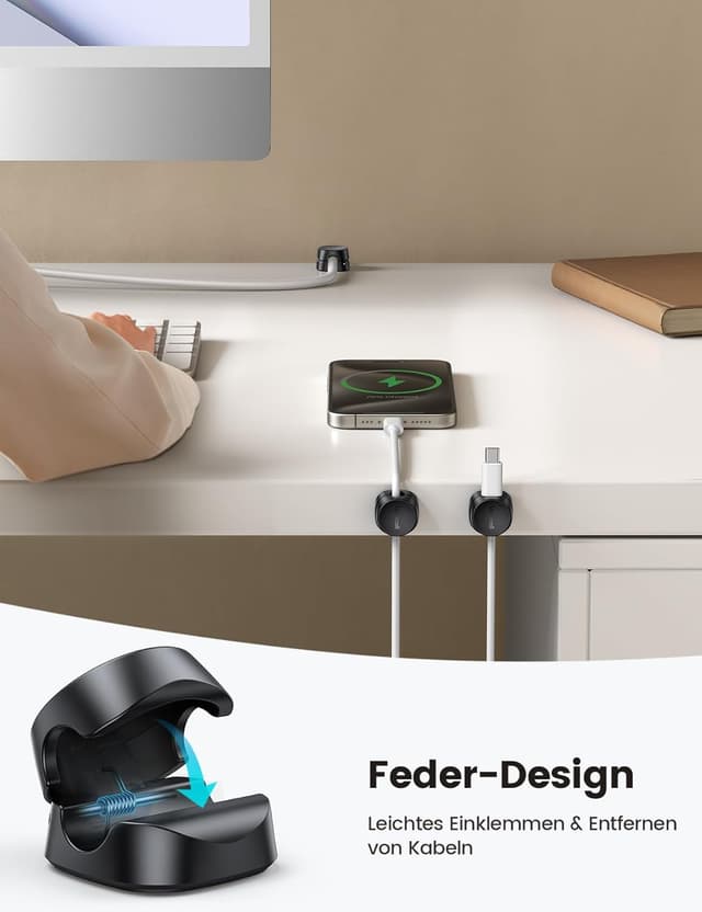 Detalle 2 de Lamicall Kabelhalter 6er-Set — Kabelclips für Schreibtisch