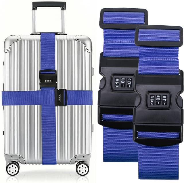 Imagen de Koffergurt 2 Stück Verstellbar Zahlenschloss Blau en OfertitasTOP