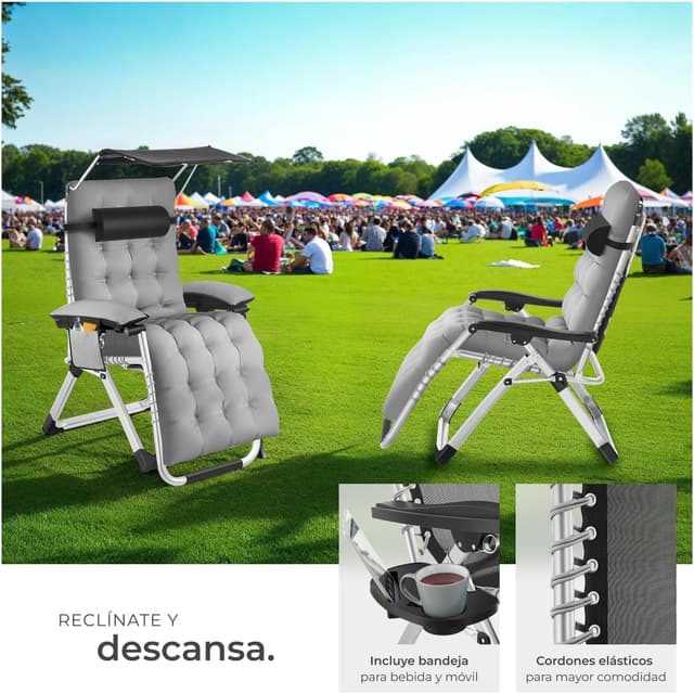 Thumbnail 5 de tectake Silla tumbona plegable gris 1