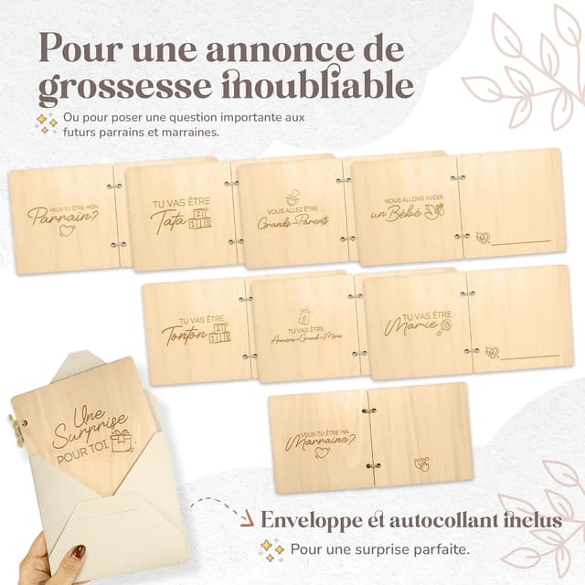 Thumbnail 6 de Demande marraine & demande parrain en bois avec enveloppe et photo bébé