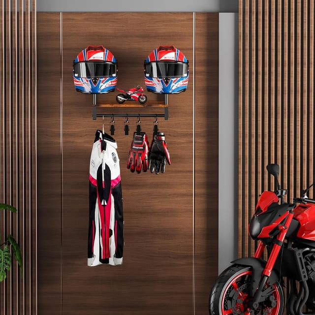 Detalle de THYGIFTREE Helmhalter Wandhalterung für Motorradhelme – Wand-Display mit Organizer