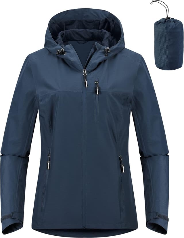 Detalle de Outdoor Ventures Damen Regenjacke 10000MM wasserdicht, atmungsaktiv, packbar mit Kapuze