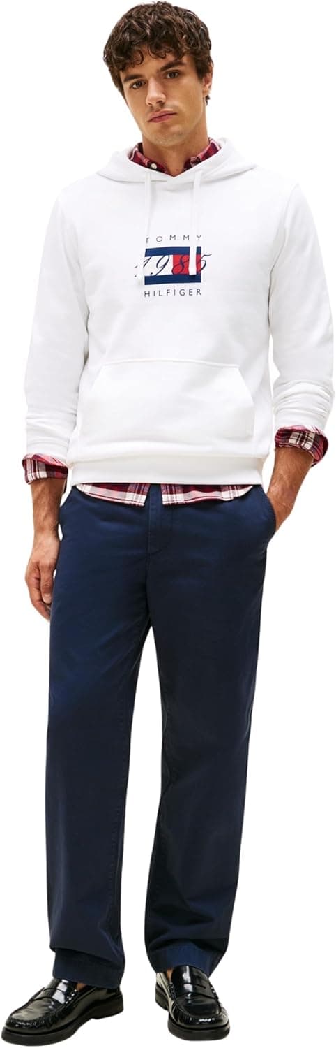 Detalle de Tommy Hilfiger Men’s Linear Flag Graphic Cotton Hoodie