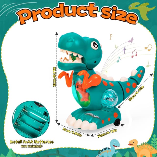 Detalle 2 de Thedttoy Musical Light Crawling Walking Dinosaur Toy (Green) for Baby Boys & Girls