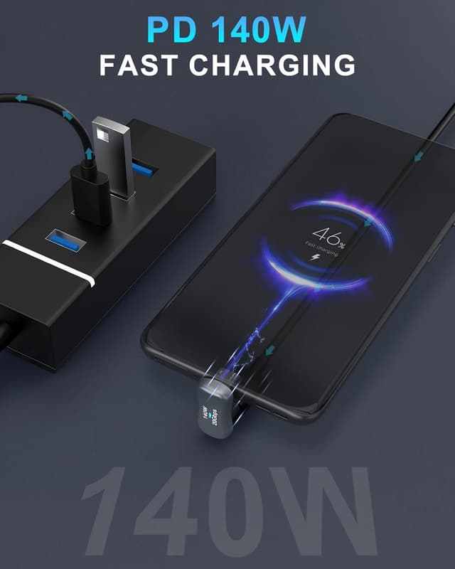 Detalle de Moko 2er-Set 180° USB‑C Adapter (USB‑C Stecker auf USB‑C Buchse, U-Form) für Schnellladung, Daten & Video