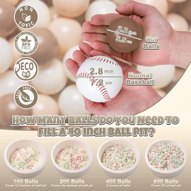 Detalle 2 de GOGOSO Phthalate-Free & BPA-Free Crush-Proof Ball Pit Balls (Coffee Brown Beige, 200-Pack)