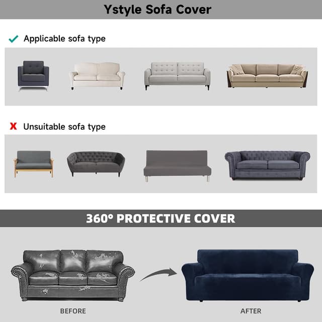 Thumbnail 6 de Ystyle Housse de canapé en velours extensible 3 places bleu foncé