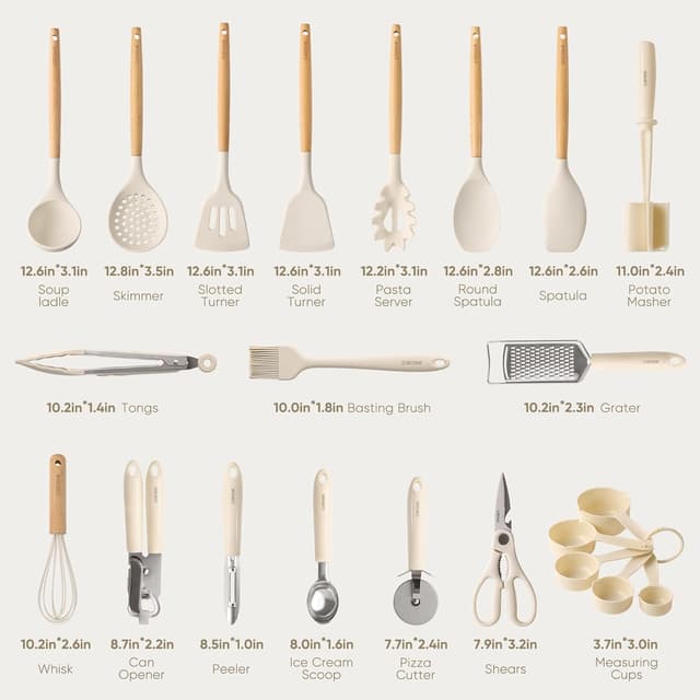Detalle 2 de CAROTE 22-Piece Silicone Cooking Utensils Set (Up to 446°F) with Wood-Style Handles
