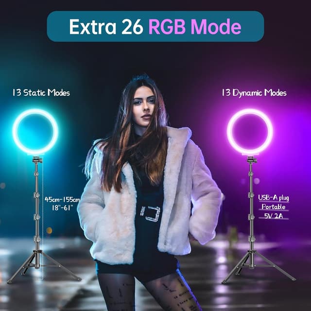 Thumbnail 2 de MICCYE 10'' Aro de luz RGB con trípode 180 cm