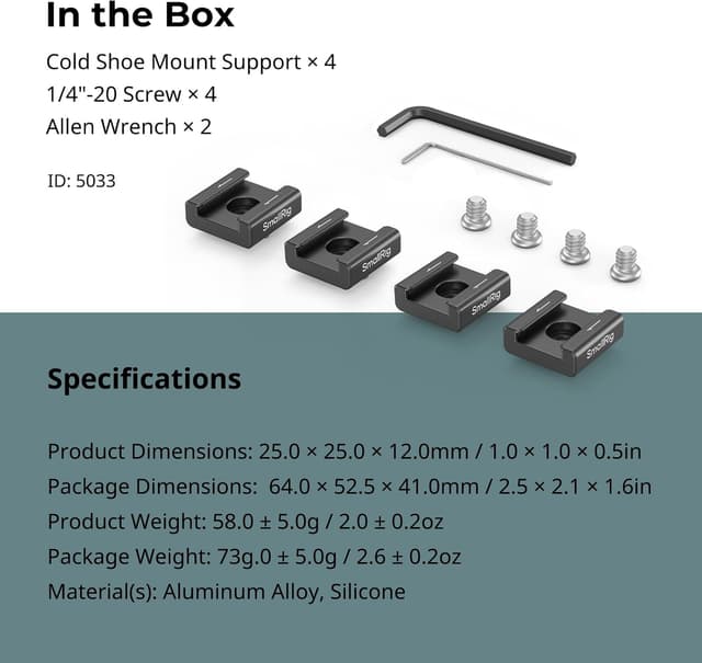 Thumbnail 6 de SMALLRIG Anti-Twist Cold Shoe Mount Adapter (4 Stück) mit 1/4"-20 Schrauben – kompatibel mit SmallRig Cage 5033